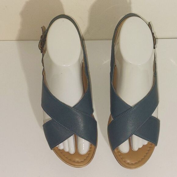 Bella Vita Women's Leather Teal Blue Wedge Sandals Size 6W EUC - Picture 10 of 11
